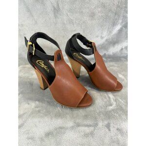 Candies Shoes Women's 6 Brown and black Peep Toe 4" Chunky Heels w/ ankle strap